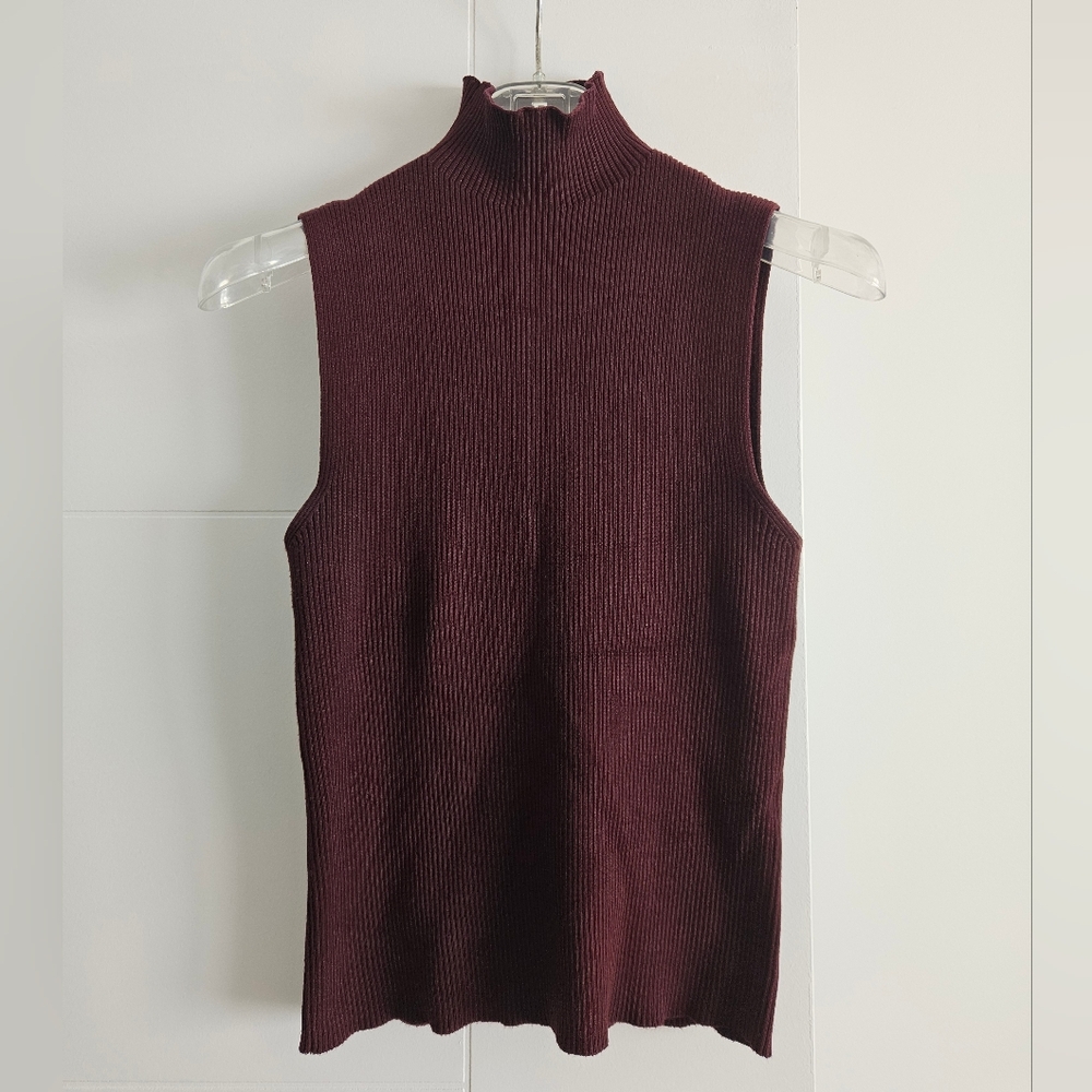 Zara M knitwear tank Mock Neck Sleeveless Ribbed Top  Stretch